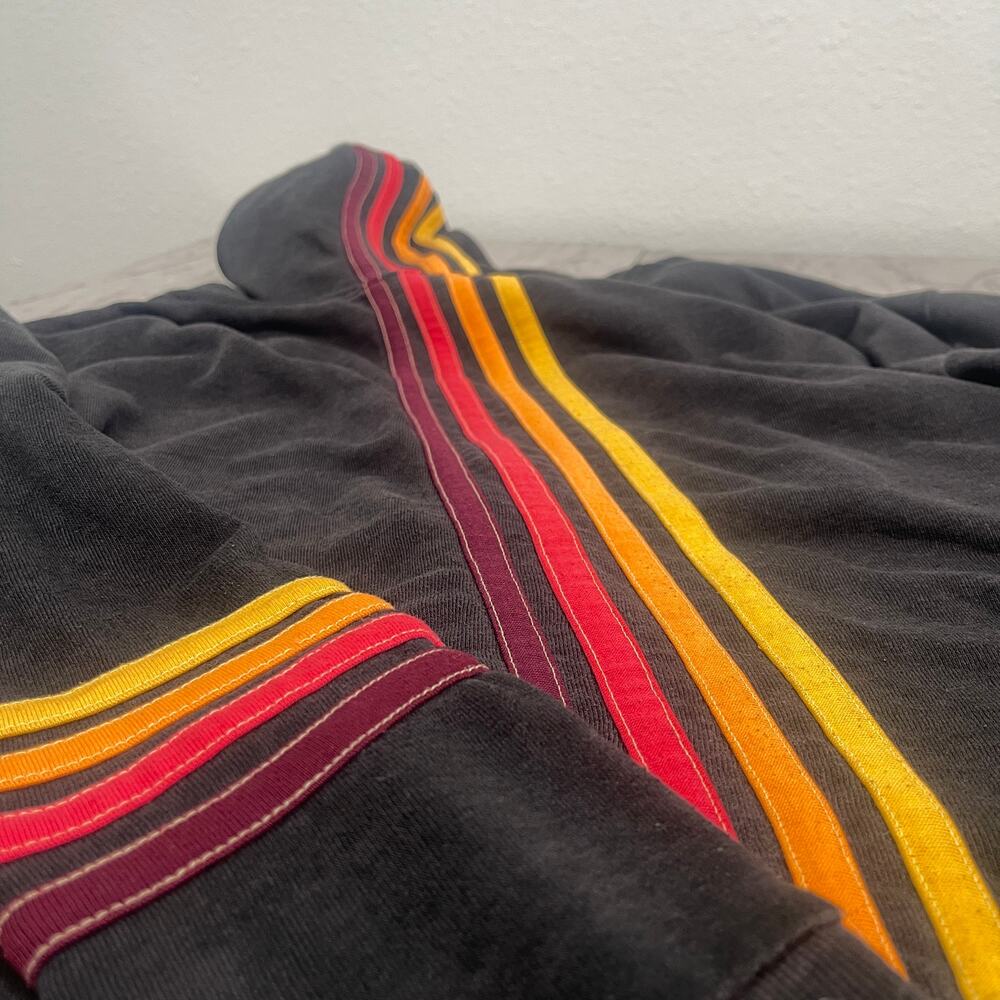 Vintage Havana Black Cropped Hoodie Rainbow Stripe Sleeve Back Detail Size M - Picture 3 of 10